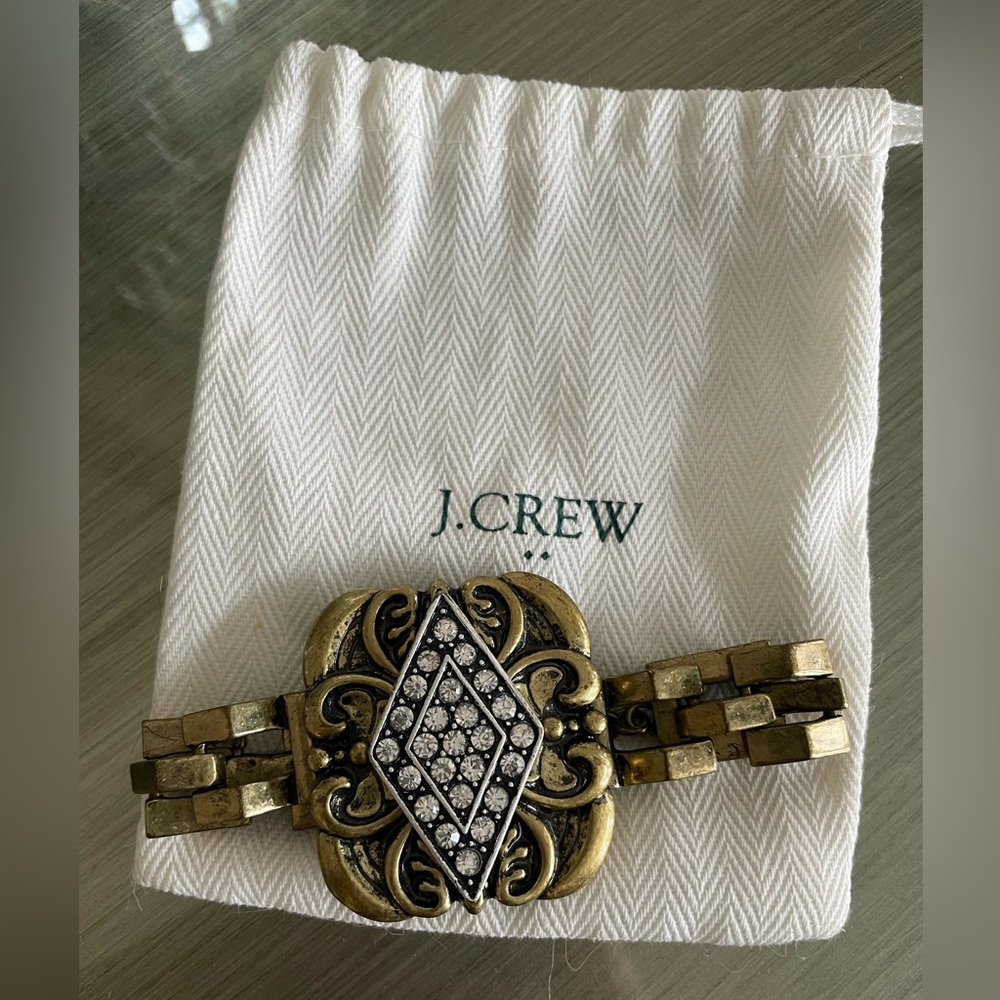 J. Crew x Lulu Frost Art Deco antiqued gold and crystal bracelet